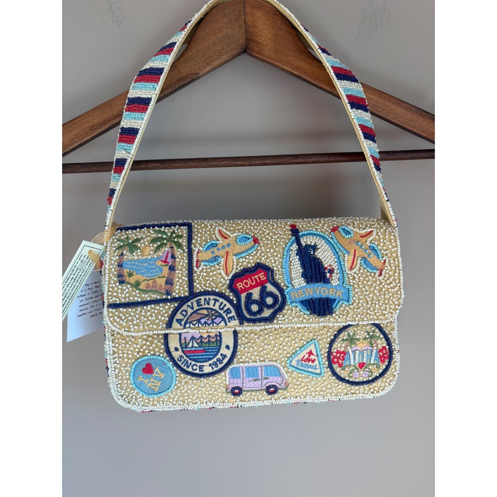 Viral Hand Made in India Beaded Travel Adventure NEW YORK ROUTE 66 Shoulder Bag